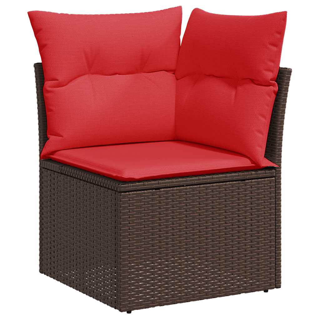 11 Piece Garden Sofa Set with Cushions Brown Poly Rattan Acacia