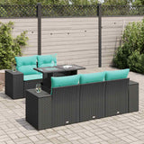 6 Piece Garden Sofa Set with Cushions Black Poly Rattan Acacia