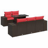 6 Piece Garden Sofa Set with Cushions Brown Poly Rattan Acacia
