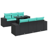 7 Piece Garden Sofa Set with Cushions Black Poly Rattan Acacia