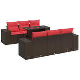 7 Piece Garden Sofa Set with Cushions Brown Poly Rattan Acacia