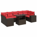 8 Piece Garden Sofa Set with Cushions Brown Poly Rattan Acacia