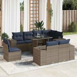 9 Piece Garden Sofa Set with Cushions Grey Poly Rattan Acacia