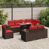 9 Piece Garden Sofa Set with Cushions Brown Poly Rattan Acacia