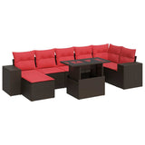 10 Piece Garden Sofa Set with Cushions Brown Poly Rattan Acacia