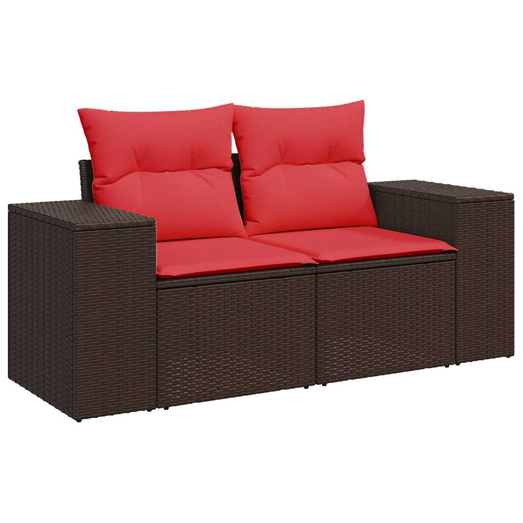 10 Piece Garden Sofa Set with Cushions Brown Poly Rattan Acacia