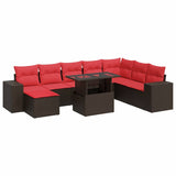 8 Piece Garden Sofa Set with Cushions Brown Poly Rattan Acacia