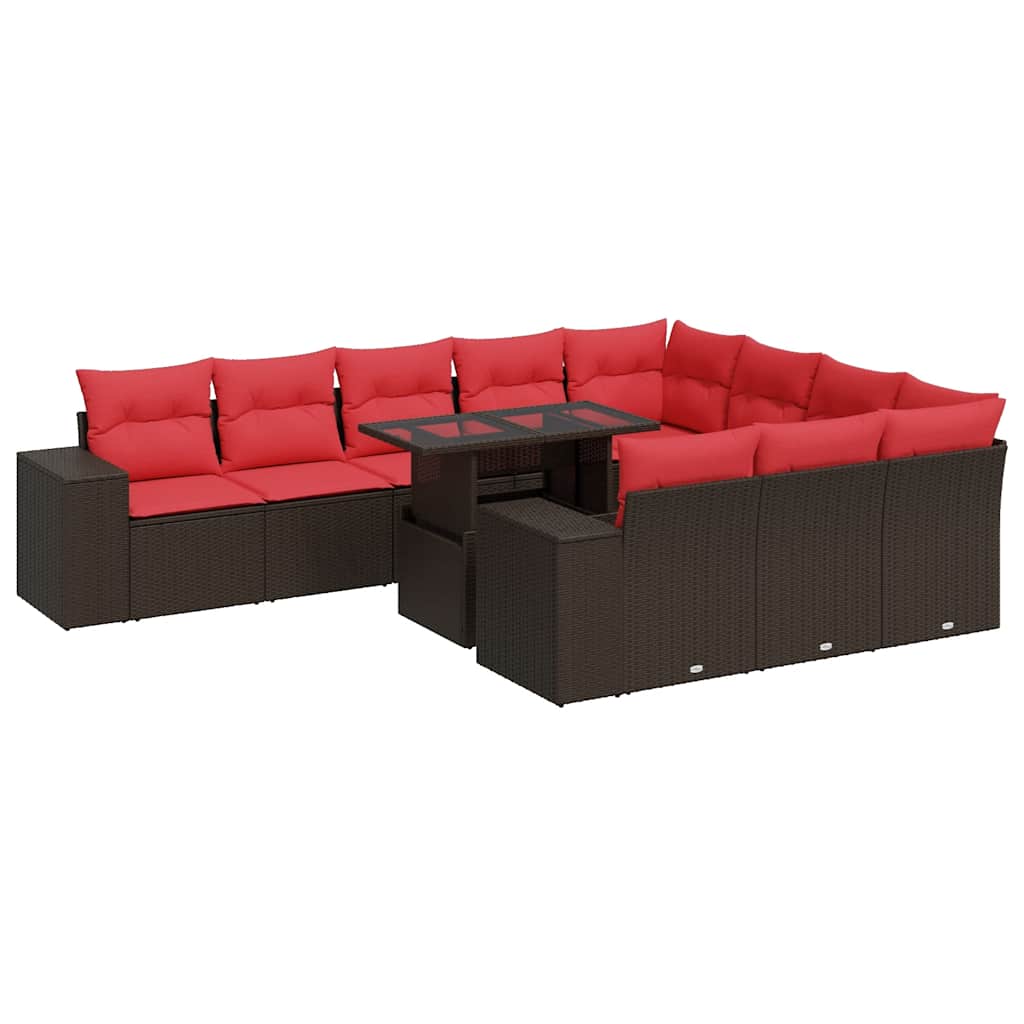 8 Piece Garden Sofa Set with Cushions Brown Poly Rattan Acacia