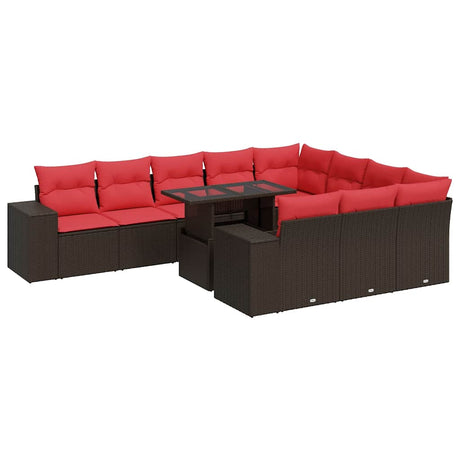 8 Piece Garden Sofa Set with Cushions Brown Poly Rattan Acacia