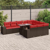 8 Piece Garden Sofa Set with Cushions Brown Poly Rattan Acacia