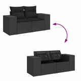 9 Piece Garden Sofa Set with Cushions Black Poly Rattan Acacia