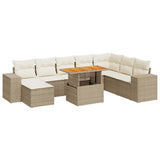 9 Piece Garden Sofa Set with Cushions Beige Poly Rattan Acacia