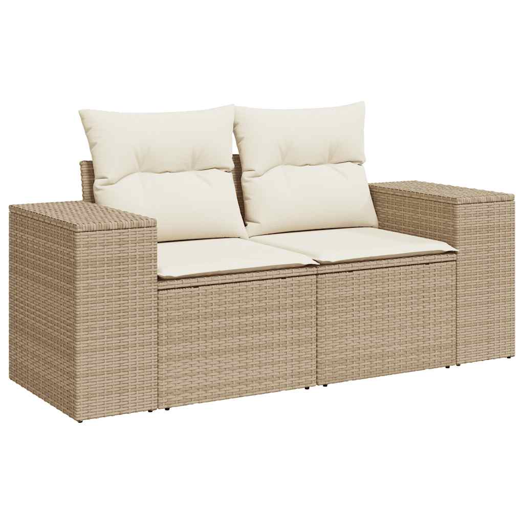 9 Piece Garden Sofa Set with Cushions Beige Poly Rattan Acacia