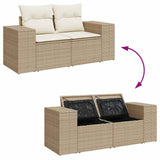 9 Piece Garden Sofa Set with Cushions Beige Poly Rattan Acacia