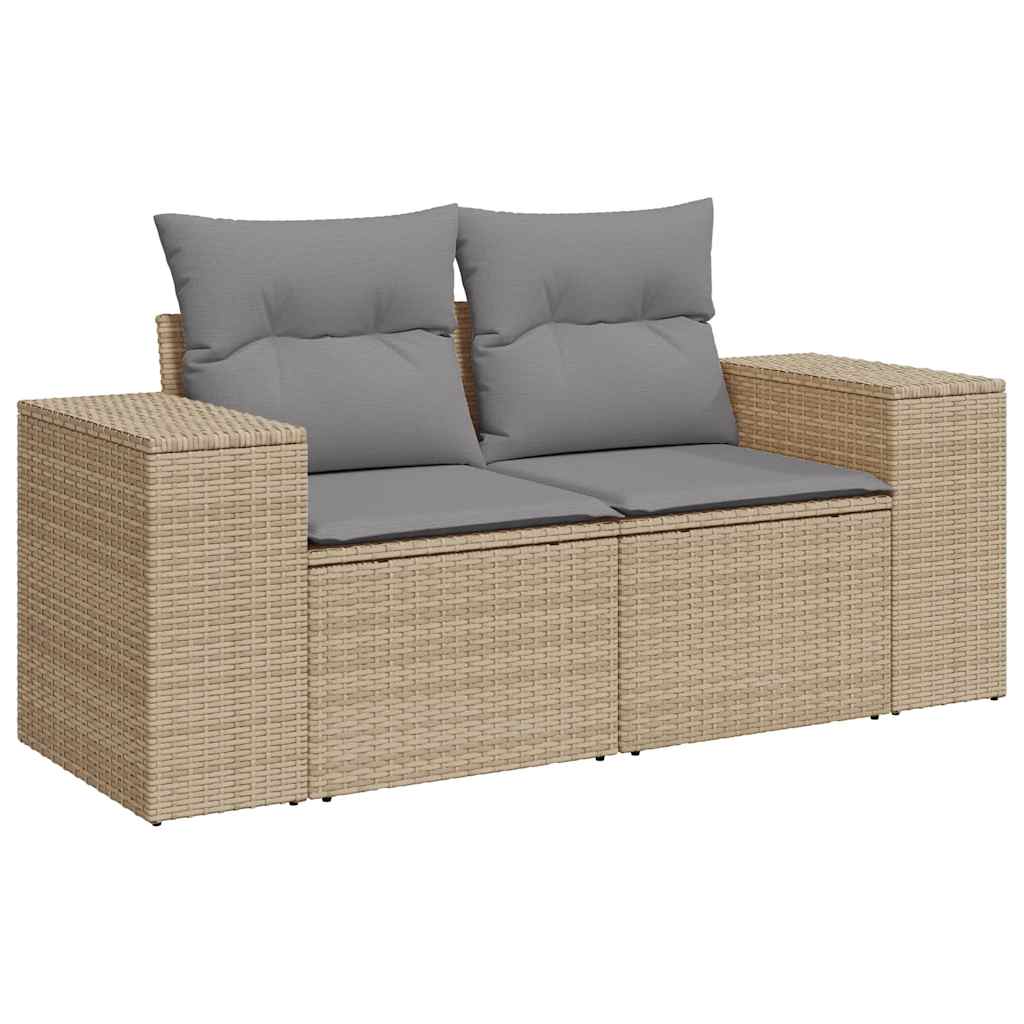 9 Piece Garden Sofa Set with Cushions Beige Poly Rattan Acacia