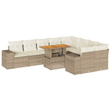 10 Piece Garden Sofa Set with Cushions Beige Poly Rattan Acacia