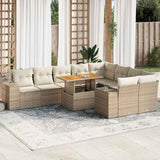 10 Piece Garden Sofa Set with Cushions Beige Poly Rattan Acacia