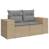 10 Piece Garden Sofa Set with Cushions Beige Poly Rattan Acacia