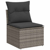 10 Piece Garden Sofa Set with Cushions Grey Poly Rattan Acacia