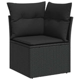 10 Piece Garden Sofa Set with Cushions Black Poly Rattan Acacia