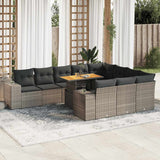 10 Piece Garden Sofa Set with Cushions Grey Poly Rattan Acacia