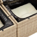 5 Piece Garden Sofa Set with Cushions Beige Poly Rattan Acacia