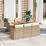 6 Piece Garden Sofa Set with Cushions Beige Poly Rattan Acacia