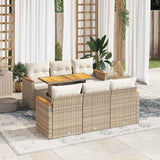 7 Piece Garden Sofa Set with Cushions Beige Poly Rattan Acacia