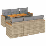 7 Piece Garden Sofa Set with Cushions Beige Poly Rattan Acacia