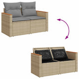 7 Piece Garden Sofa Set with Cushions Beige Poly Rattan Acacia