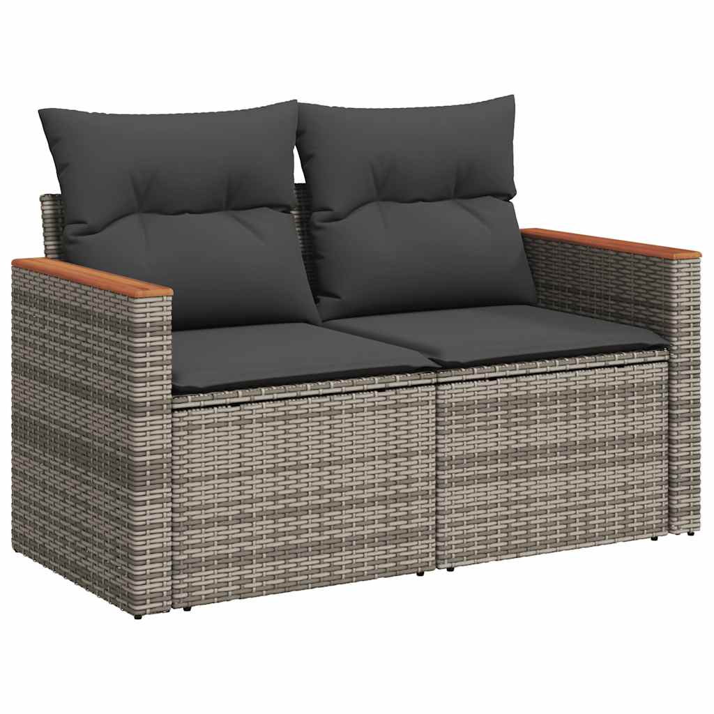 7 Piece Garden Sofa Set with Cushions Grey Poly Rattan Acacia