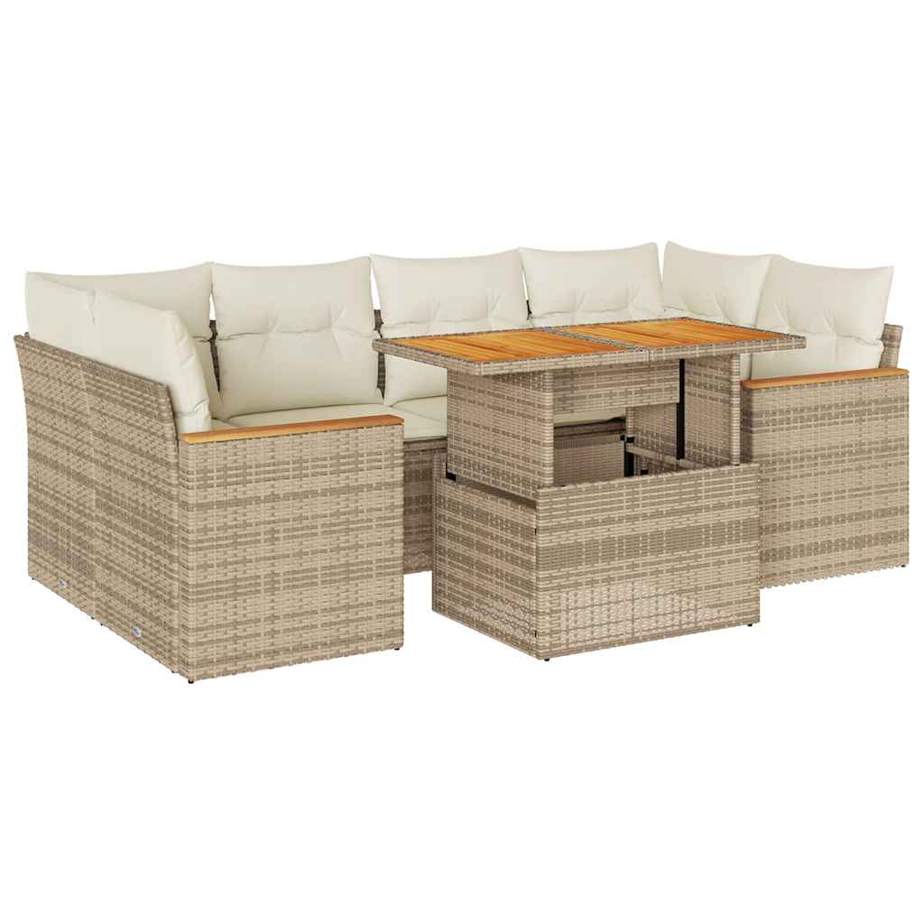6 Piece Garden Sofa Set with Cushions Beige Poly Rattan Acacia