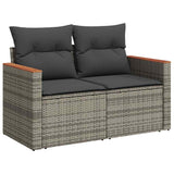 7 Piece Garden Sofa Set with Cushions Grey Poly Rattan Acacia