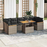 7 Piece Garden Sofa Set with Cushions Grey Poly Rattan Acacia