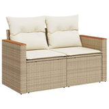 9 Piece Garden Sofa Set with Cushions Beige Poly Rattan Acacia