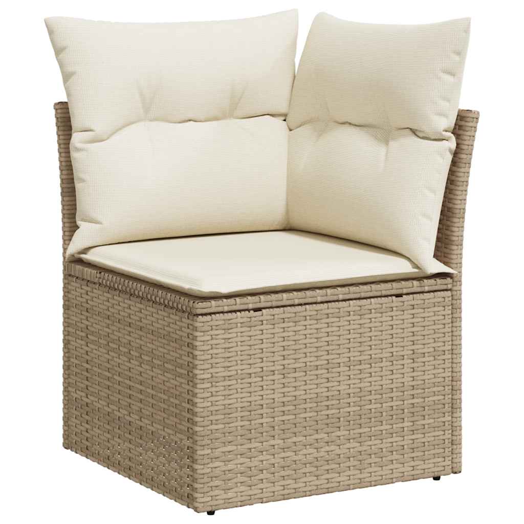 5 Piece Garden Sofa Set with Cushions Beige Poly Rattan Acacia