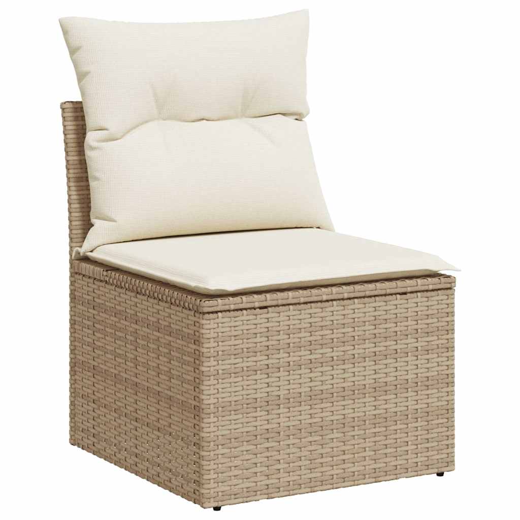 5 Piece Garden Sofa Set with Cushions Beige Poly Rattan Acacia