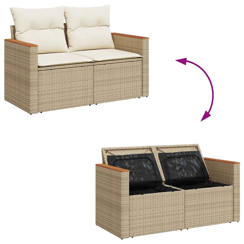5 Piece Garden Sofa Set with Cushions Beige Poly Rattan Acacia