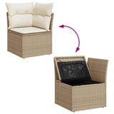 5 Piece Garden Sofa Set with Cushions Beige Poly Rattan Acacia