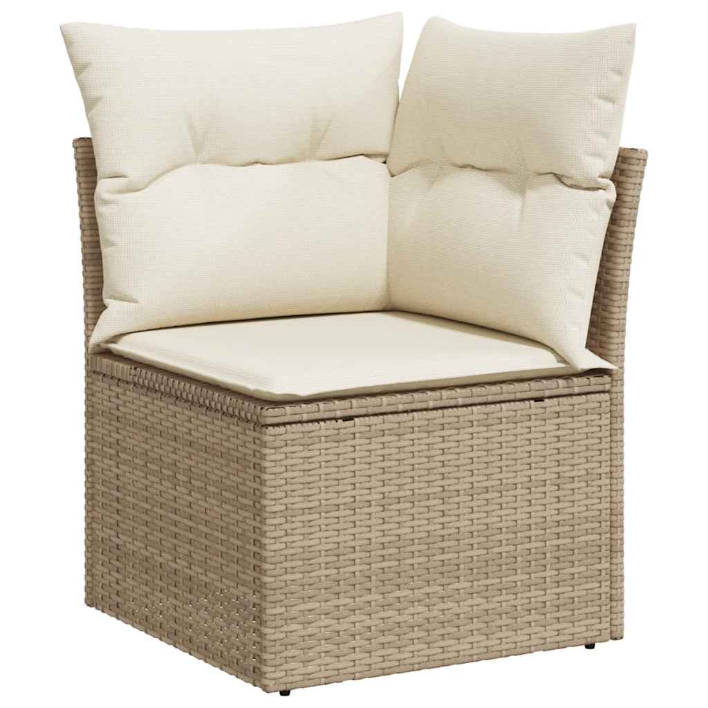 5 Piece Garden Sofa Set with Cushions Beige Poly Rattan Acacia