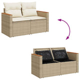 5 Piece Garden Sofa Set with Cushions Beige Poly Rattan Acacia