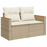 7 Piece Garden Sofa Set with Cushions Beige Poly Rattan Acacia