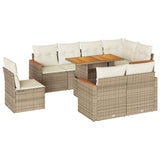 9 Piece Garden Sofa Set with Cushions Beige Poly Rattan Acacia