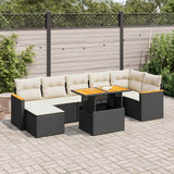 8 Piece Garden Sofa Set with Cushions Black Poly Rattan Acacia