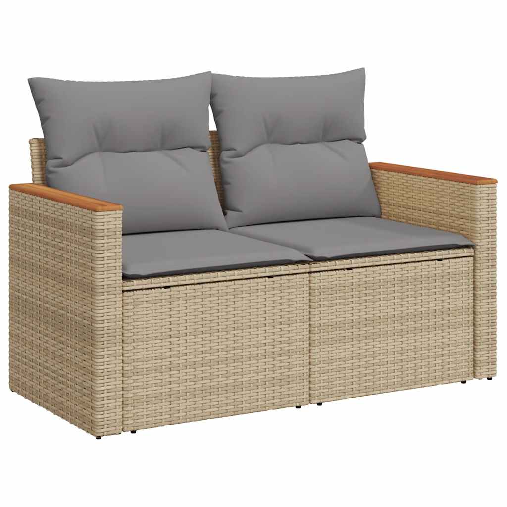 8 Piece Garden Sofa Set with Cushions Beige Poly Rattan Acacia