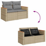 8 Piece Garden Sofa Set with Cushions Beige Poly Rattan Acacia