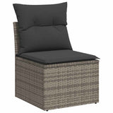 8 Piece Garden Sofa Set with Cushions Grey Poly Rattan Acacia