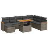 9 Piece Garden Sofa Set with Cushions Grey Poly Rattan Acacia