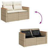 10 Piece Garden Sofa Set with Cushions Beige Poly Rattan Acacia