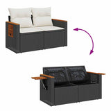 5 Piece Garden Sofa Set with Cushions Black Poly Rattan Acacia